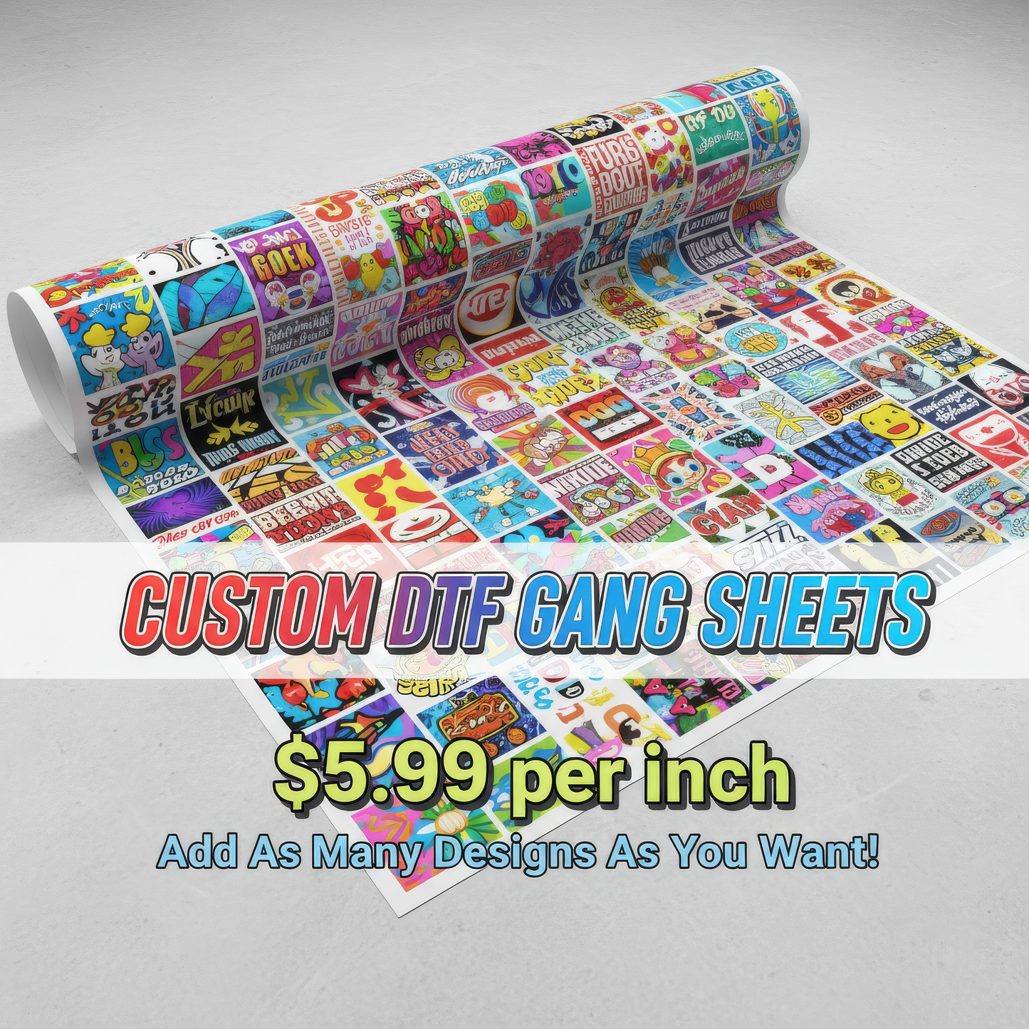 Custom DTF Gang Sheet Transfer - Your Design Printed